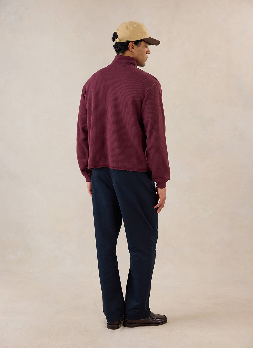 Conrad Funnel Neck 1/4 Zip Jumper - Burgundy Cotton | Percival