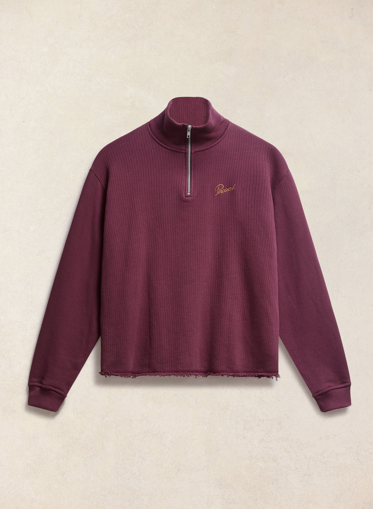 Conrad Funnel Neck 1/4 Zip Jumper - Burgundy Cotton | Percival