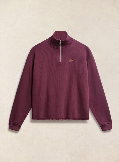 Conrad Funnel Neck 1/4 Zip Jumper - Burgundy Cotton | Percival