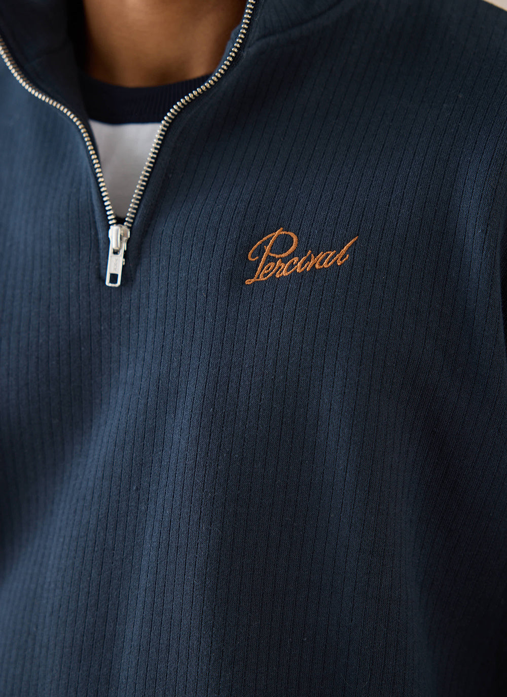 Conrad Funnel Neck 1/4 Zip Jumper - Navy Cotton | Percival