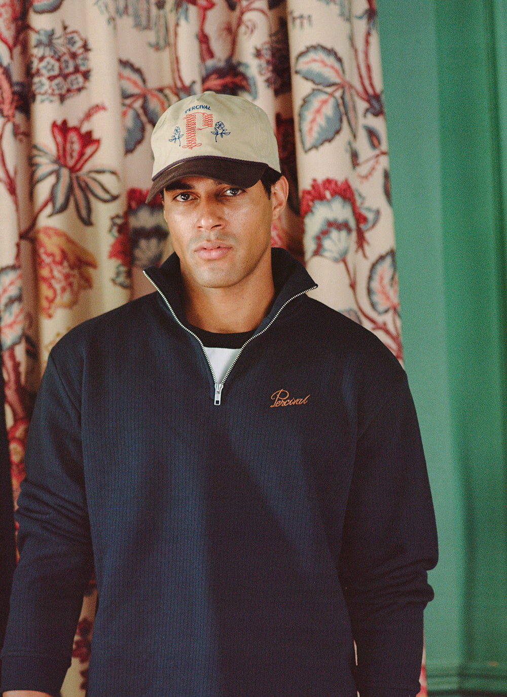 Conrad Funnel Neck 1/4 Zip Jumper - Navy Cotton | Percival