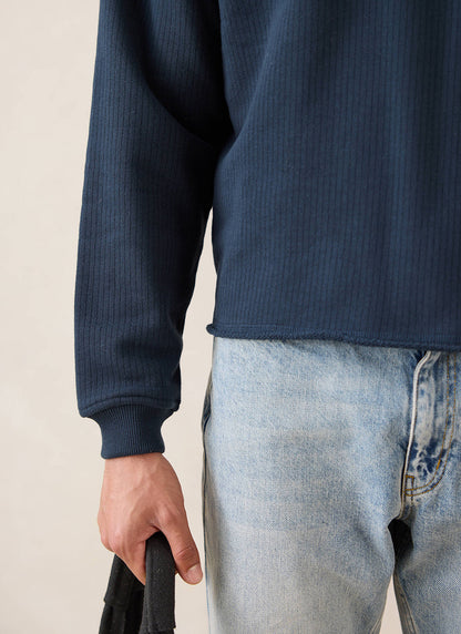 Conrad Funnel Neck 1/4 Zip Jumper - Navy Cotton | Percival