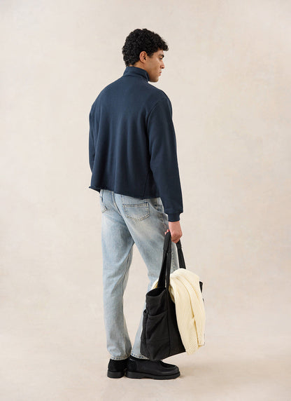 Conrad Funnel Neck 1/4 Zip Jumper - Navy Cotton | Percival