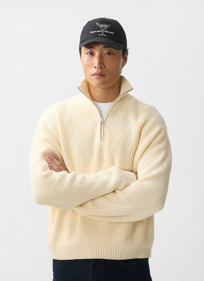 Men's Quarter Zip Knit Jumper - Cotton - Cream | Percival