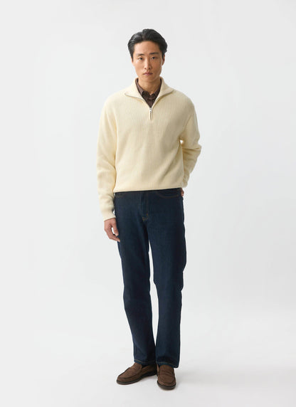 Men's Quarter Zip Knit Jumper - Cotton - Cream | Percival