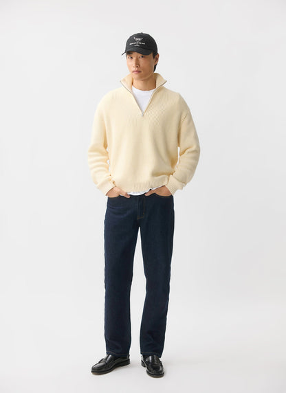 Men's Quarter Zip Knit Jumper - Cotton - Cream | Percival