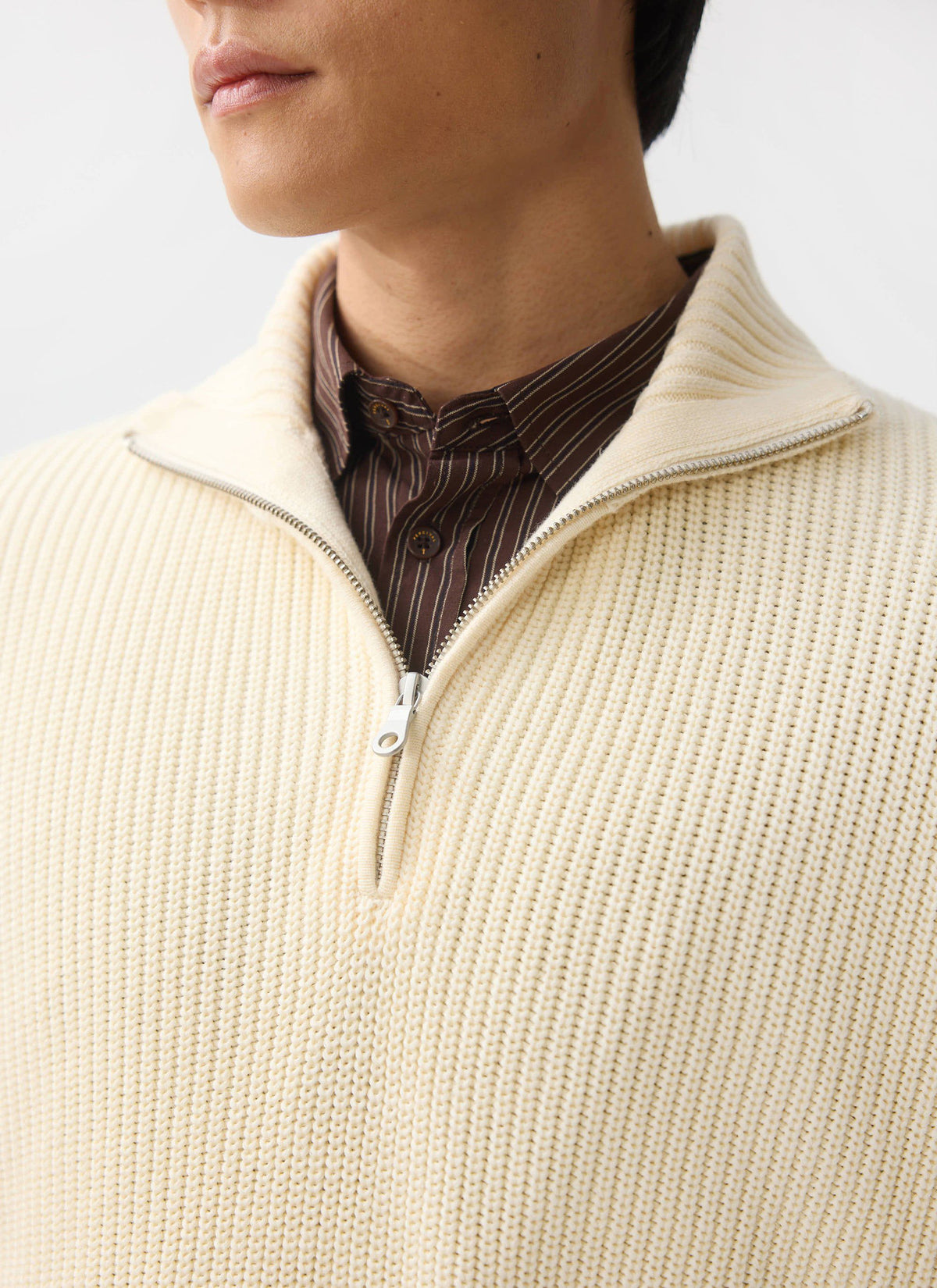 Men's Quarter Zip Knit Jumper - Cotton - Cream | Percival
