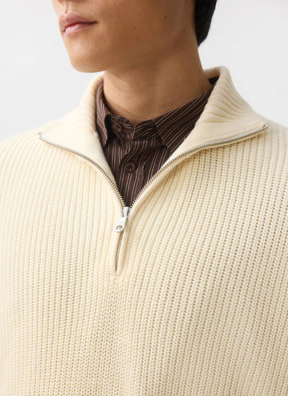 Men's Quarter Zip Knit Jumper - Cotton - Cream | Percival