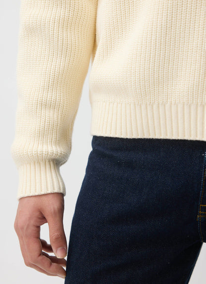 Men's Quarter Zip Knit Jumper - Cotton - Cream | Percival