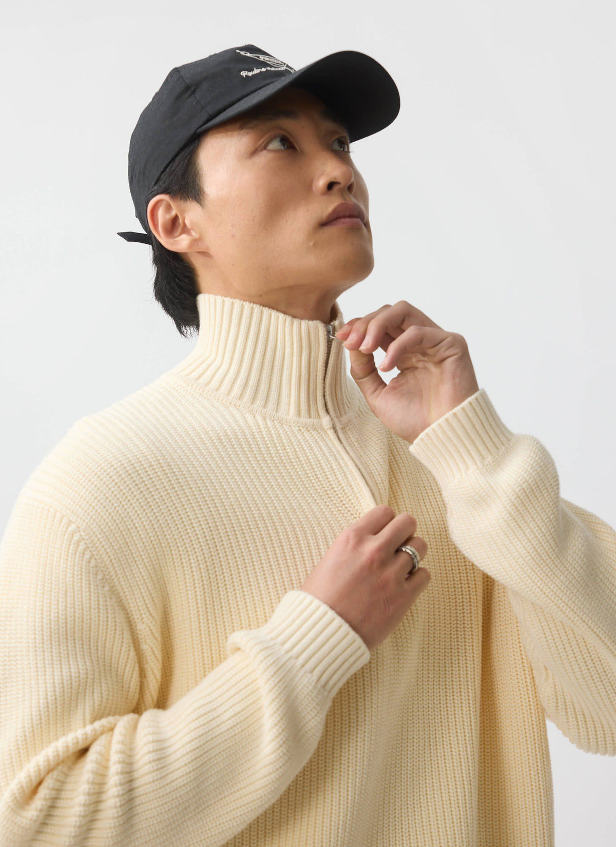 Men's Quarter Zip Knit Jumper - Cotton - Cream | Percival