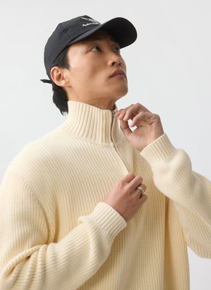 Men's Quarter Zip Knit Jumper - Cotton - Cream | Percival