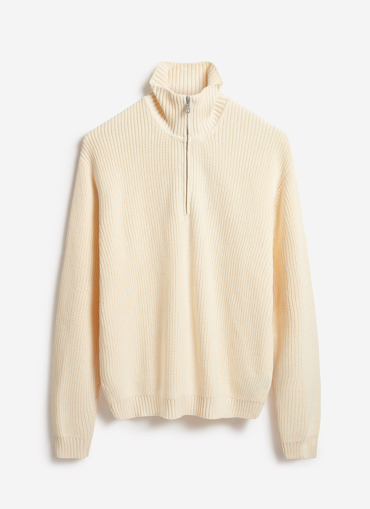 Men's Quarter Zip Knit Jumper - Cotton - Cream | Percival