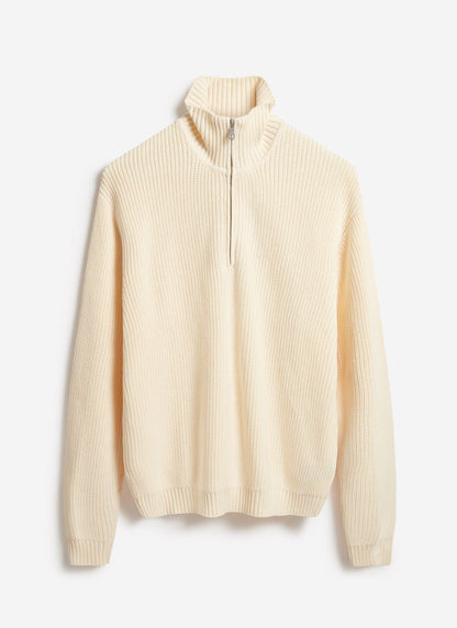Men's Quarter Zip Knit Jumper - Cotton - Cream | Percival