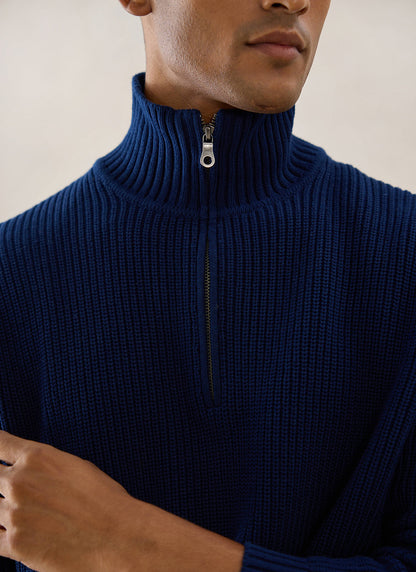 Meyer Boxy Quarter Zip - Navy Cotton | Percival