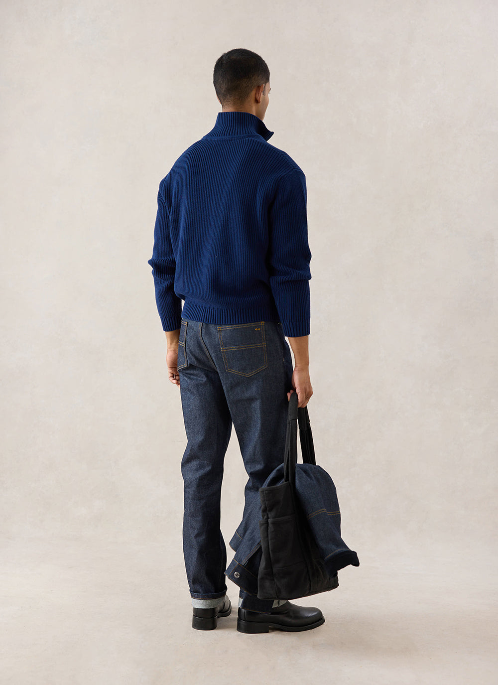 Meyer Boxy Quarter Zip - Navy Cotton | Percival
