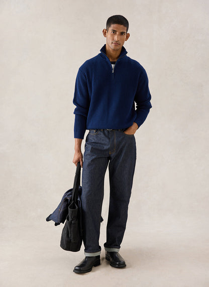 Meyer Boxy Quarter Zip - Navy Cotton | Percival