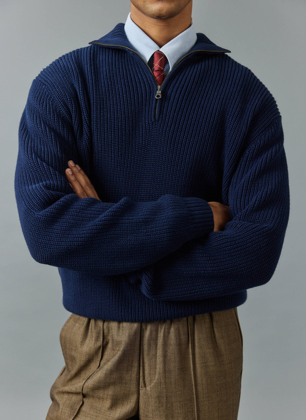 Meyer Boxy Quarter Zip - Navy Cotton | Percival