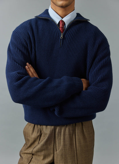 Meyer Boxy Quarter Zip - Navy Cotton | Percival