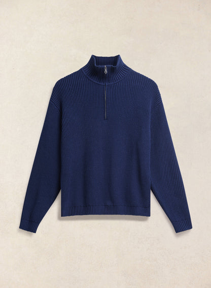 Meyer Boxy Quarter Zip - Navy Cotton | Percival