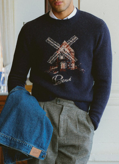 Miller Jacquard Jumper - Navy Mohair Wool | Percival