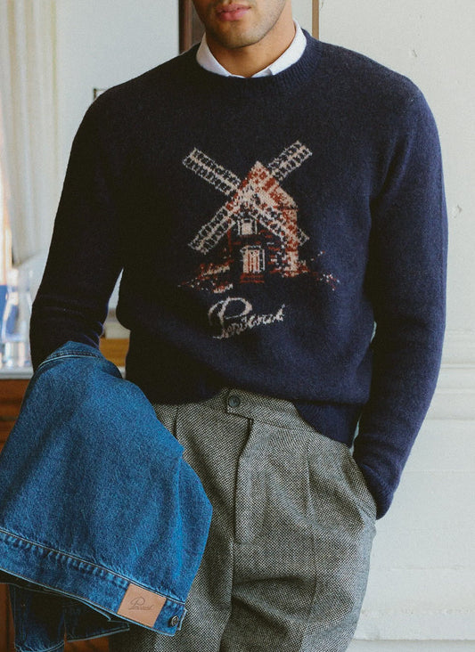 Miller Jacquard Jumper - Navy Mohair Wool | Percival