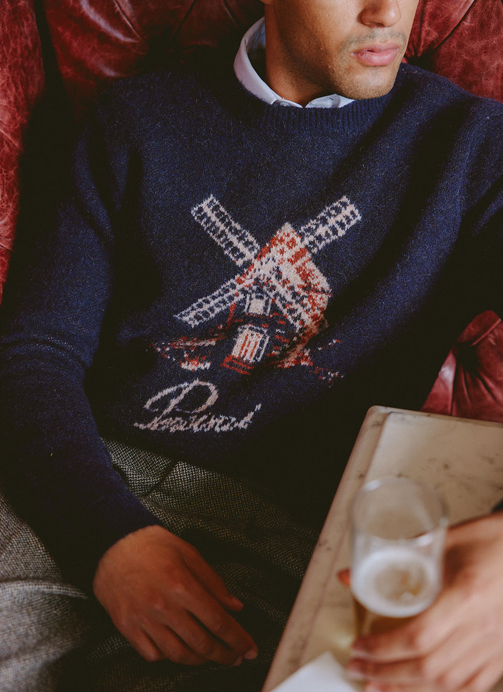 Miller Jacquard Jumper - Navy Mohair Wool | Percival