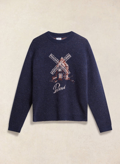 Miller Jacquard Jumper - Navy Mohair Wool | Percival