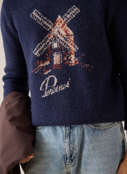 Miller Jacquard Jumper - Navy Mohair Wool | Percival