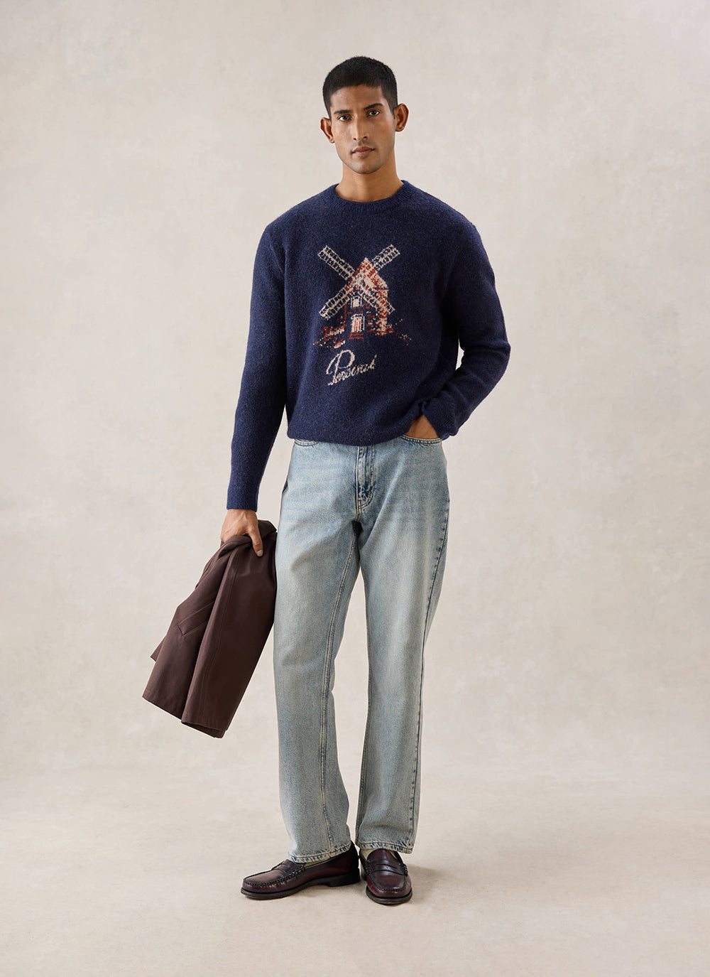 Miller Jacquard Jumper - Navy Mohair Wool | Percival