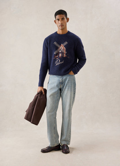 Miller Jacquard Jumper - Navy Mohair Wool | Percival