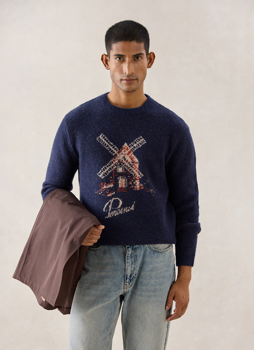 Miller Jacquard Jumper - Navy Mohair Wool | Percival