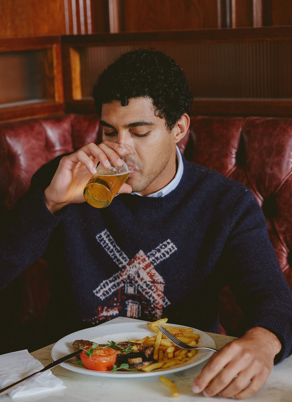 Miller Jacquard Jumper - Navy Mohair Wool | Percival