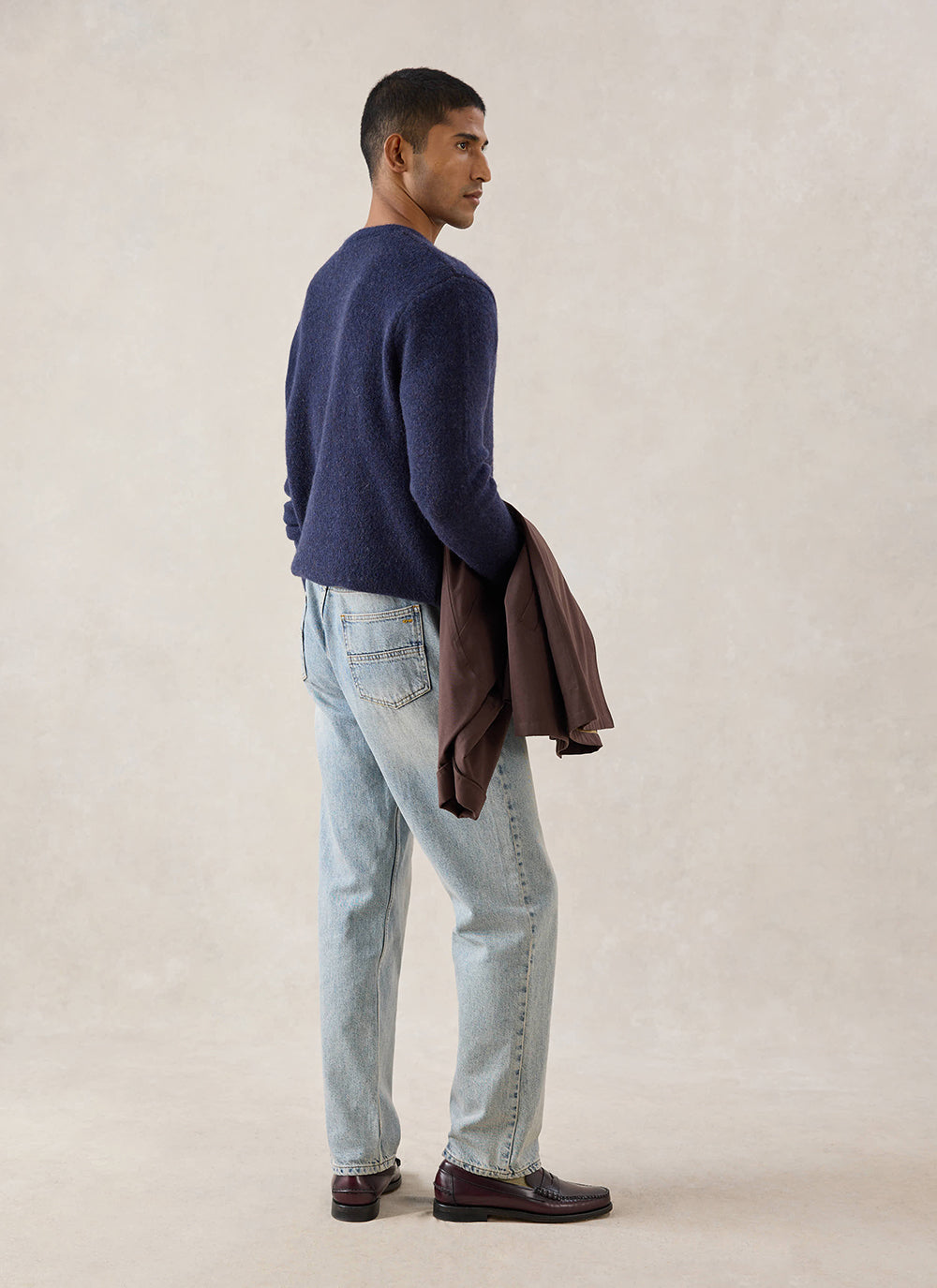 Miller Jacquard Jumper - Navy Mohair Wool | Percival