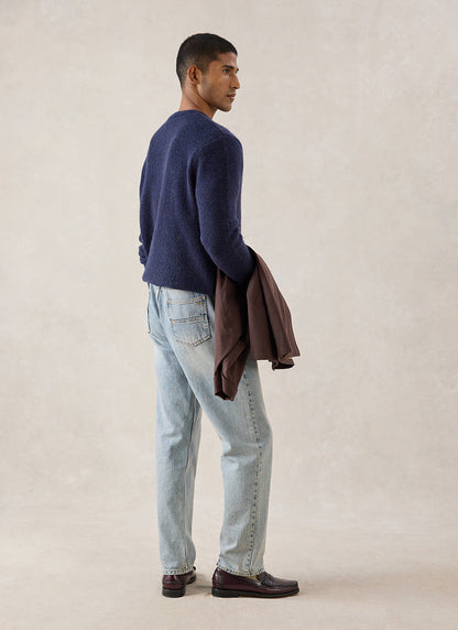 Miller Jacquard Jumper - Navy Mohair Wool | Percival