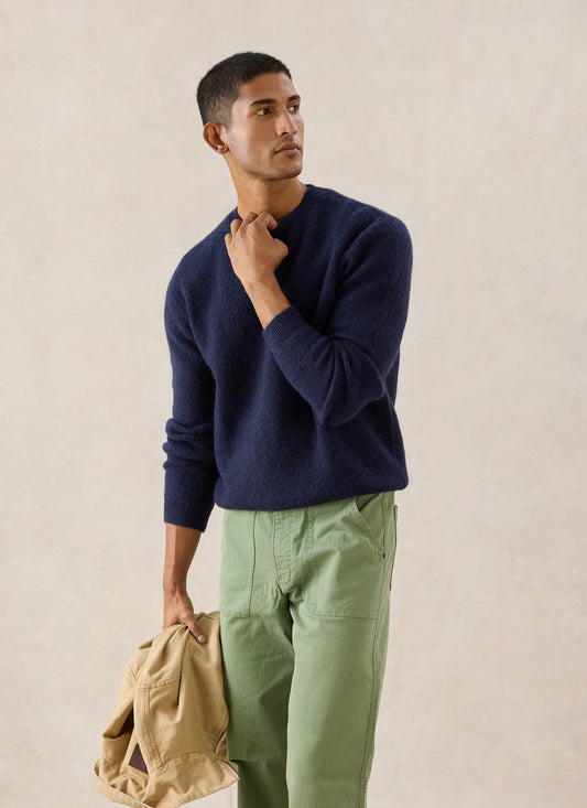 Men's Navy Crew Neck Jumper - Mohair Wool | Percival