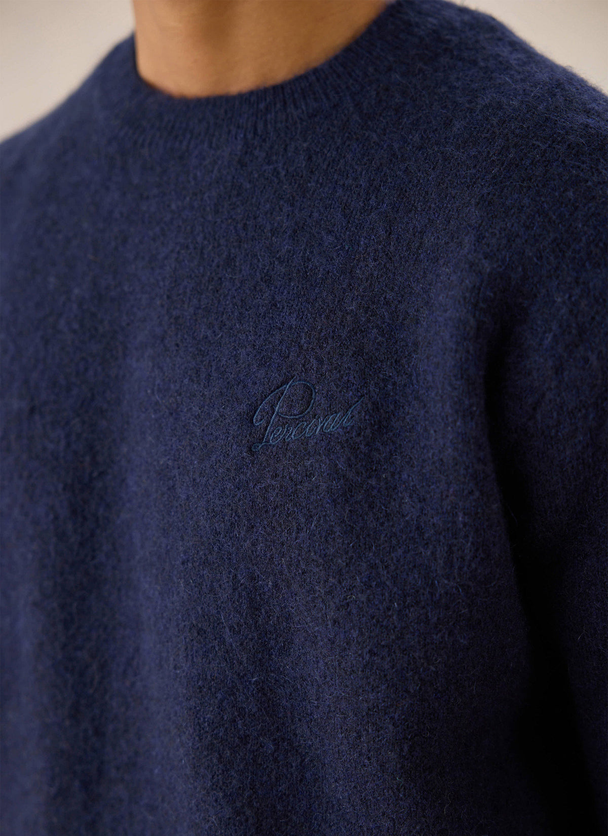 Men's Navy Crew Neck Jumper - Mohair Wool | Percival