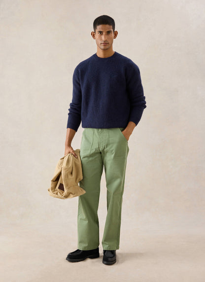 Men's Navy Crew Neck Jumper - Mohair Wool | Percival