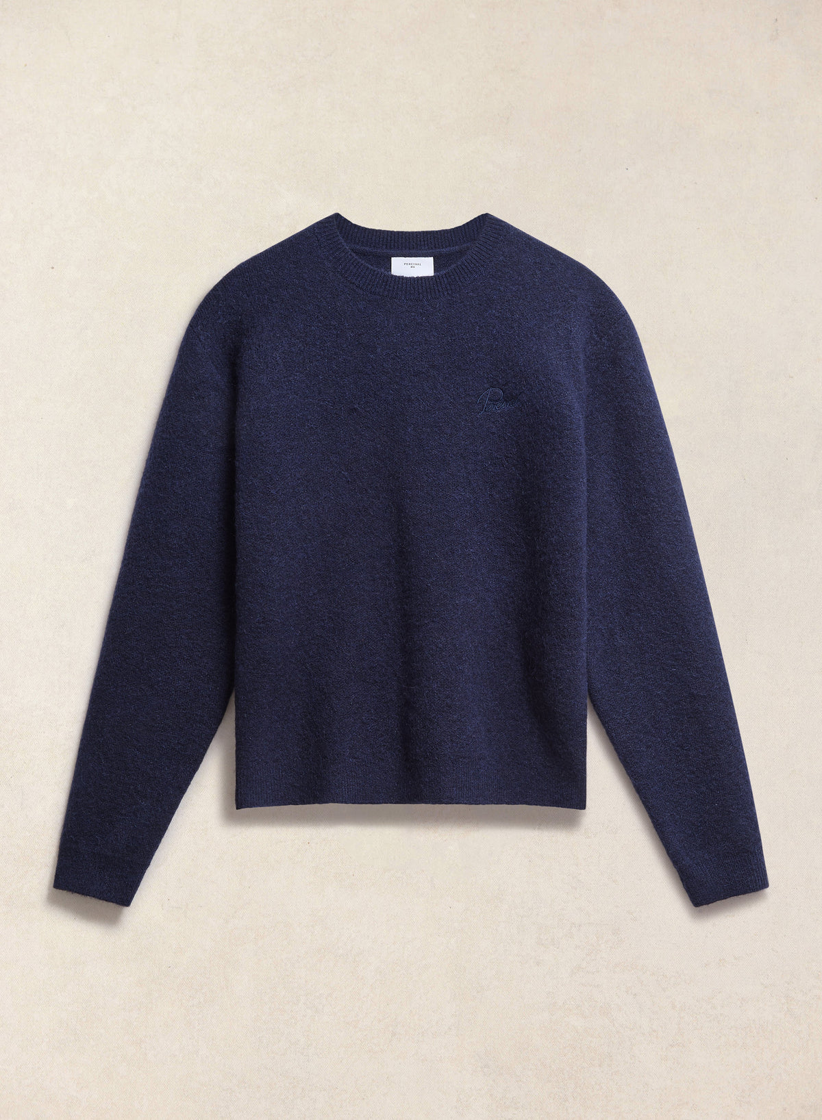 Men's Navy Crew Neck Jumper - Mohair Wool | Percival