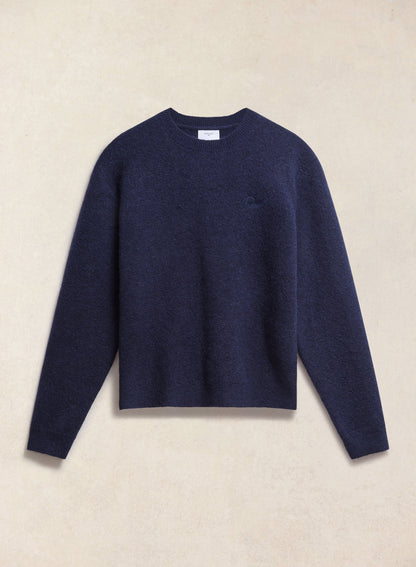 Men's Navy Crew Neck Jumper - Mohair Wool | Percival