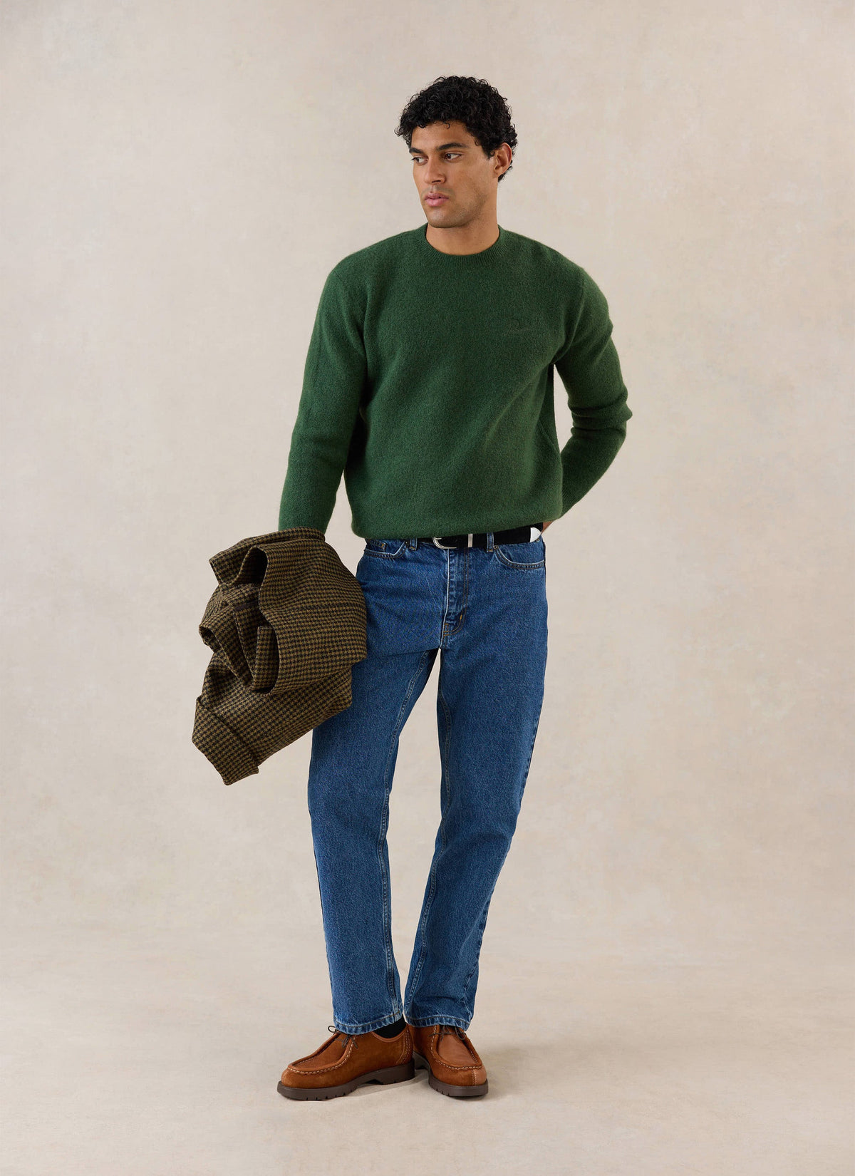 Men's Boxy Crew Neck Jumper - Forest Mohair | Percival