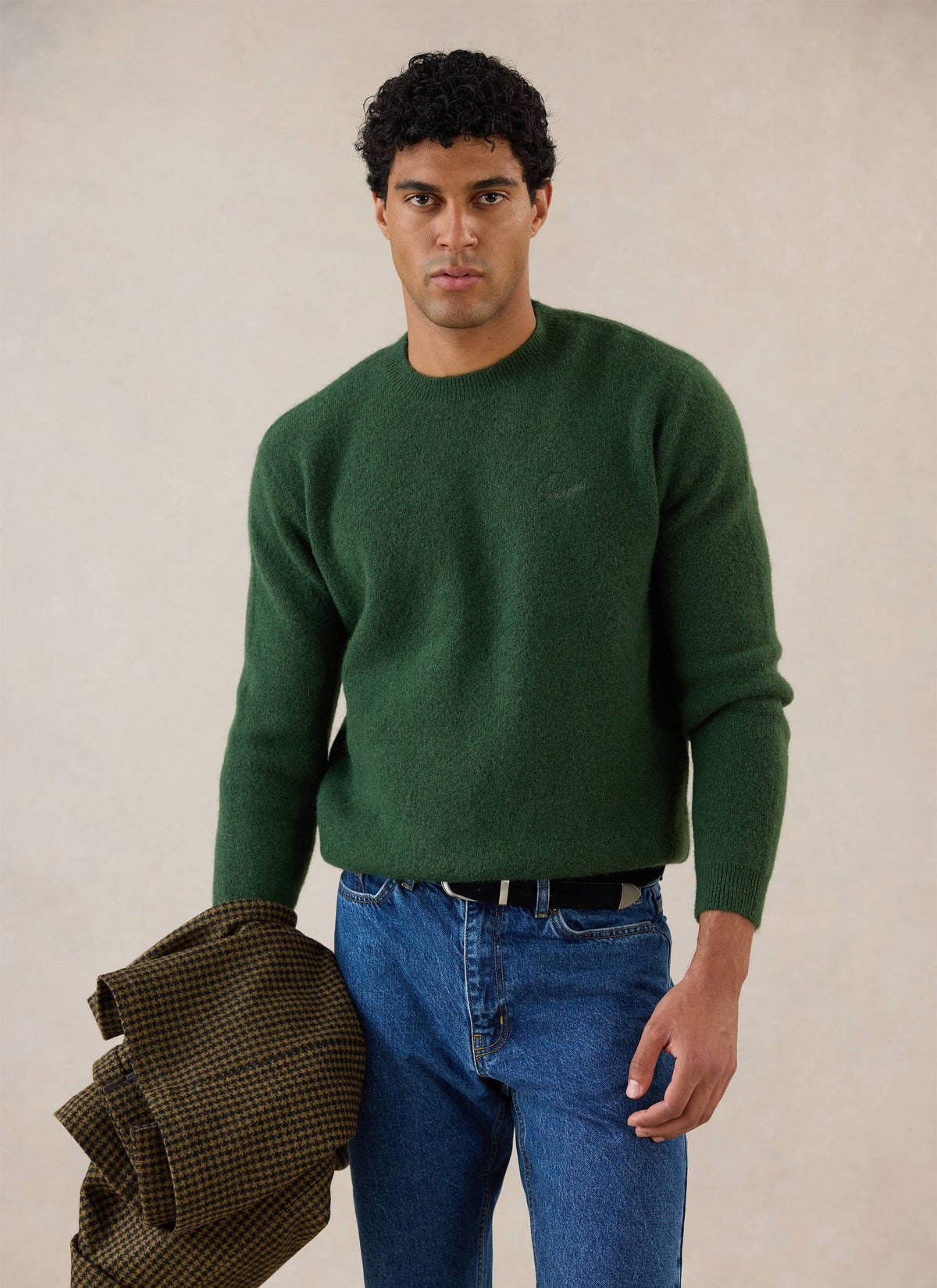 Men's Boxy Crew Neck Jumper - Forest Mohair | Percival