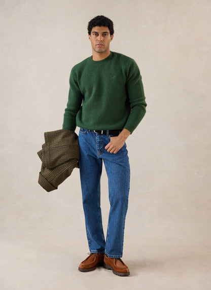 Men's Boxy Crew Neck Jumper - Forest Mohair | Percival