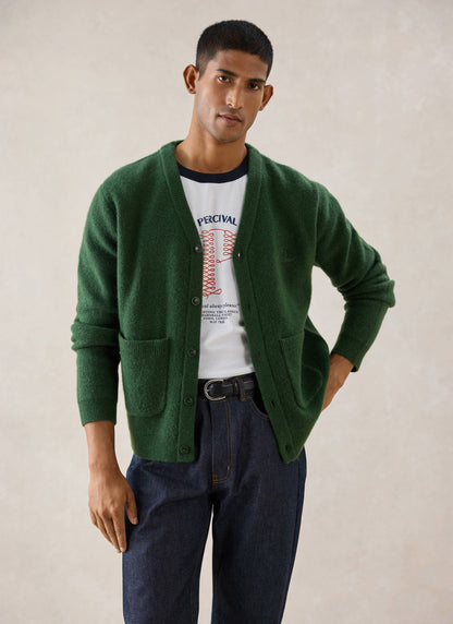 Men's White Glove Mohair Cardigan - Forest Green | Percival