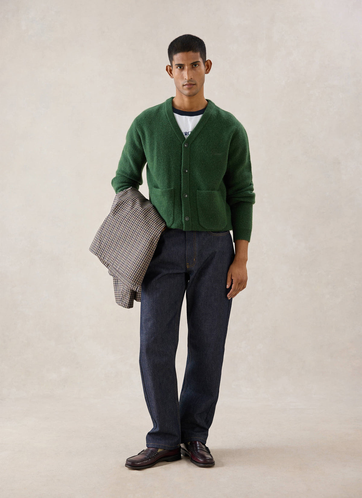 Men's White Glove Mohair Cardigan - Forest Green | Percival