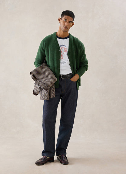 Men's White Glove Mohair Cardigan - Forest Green | Percival