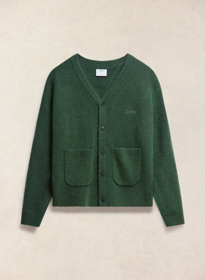 Men's White Glove Mohair Cardigan - Forest Green | Percival