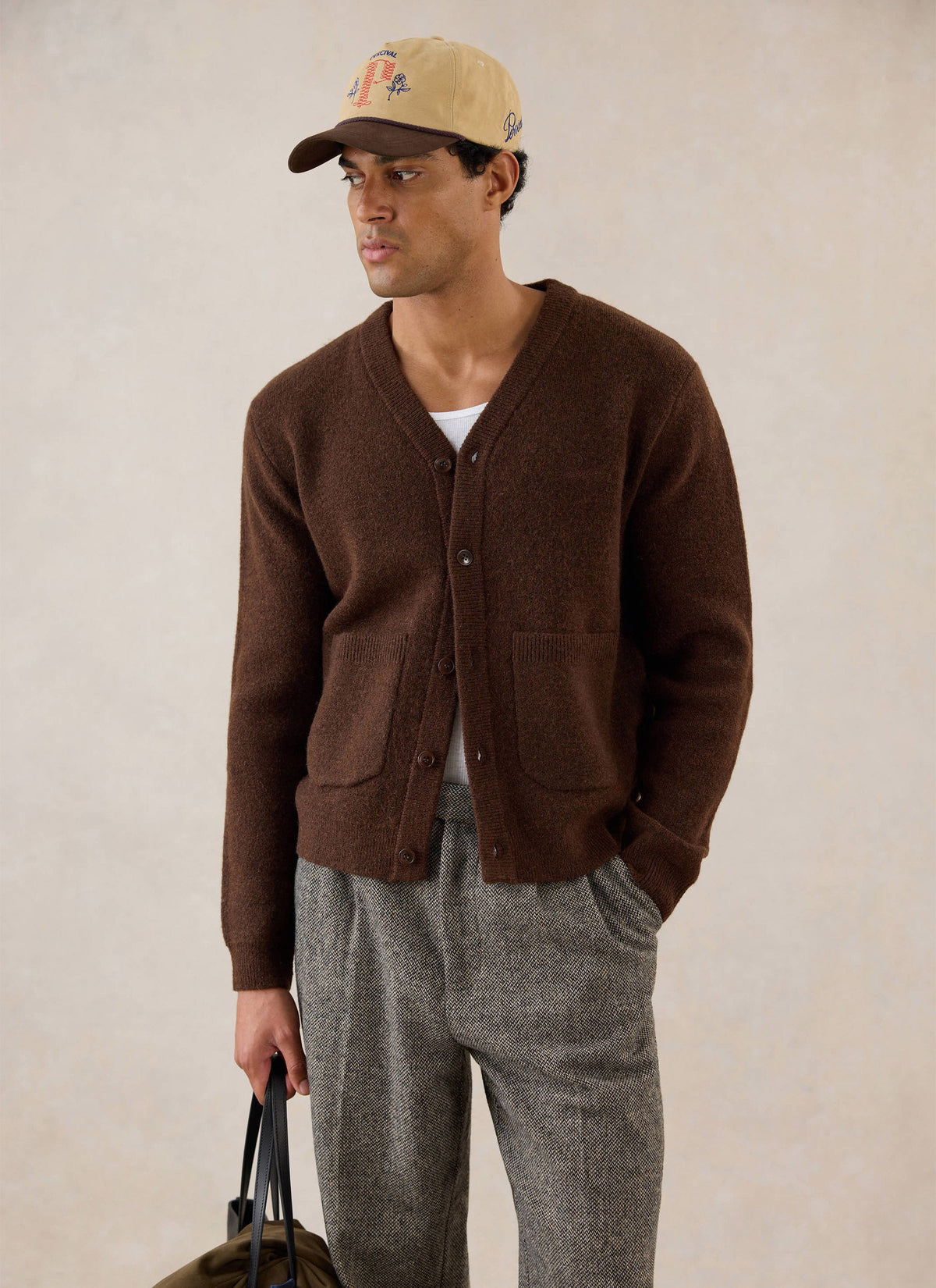 Men's Espresso Cardigan - Mohair Wool | Percival