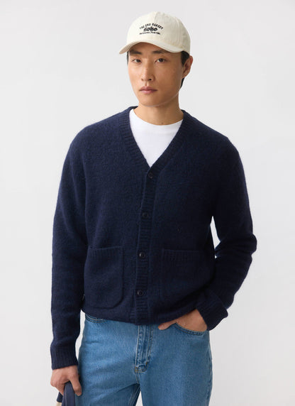 Men's Navy Mohair Cardigan - White Glove | Percival