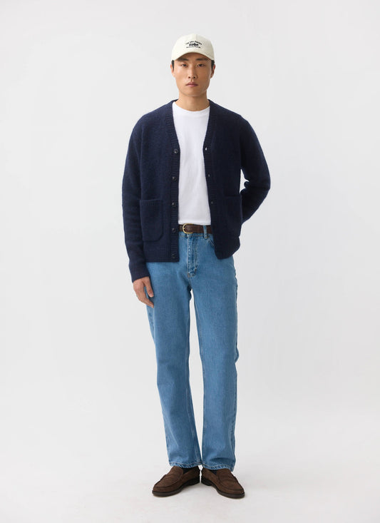 Men's Navy Mohair Cardigan - White Glove | Percival