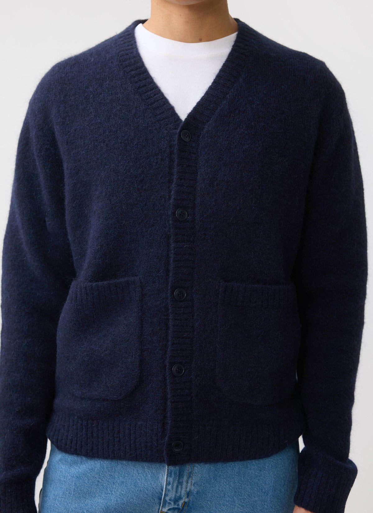 Men's Navy Mohair Cardigan - White Glove | Percival